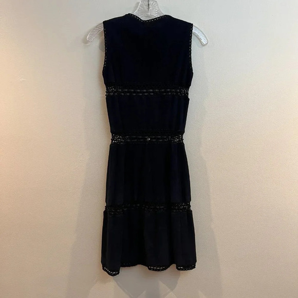 Magda Butrym Oakland Blue Suede Crochet Embroidered Lace Designer Mini Dress 34 - Picture 14 of 14